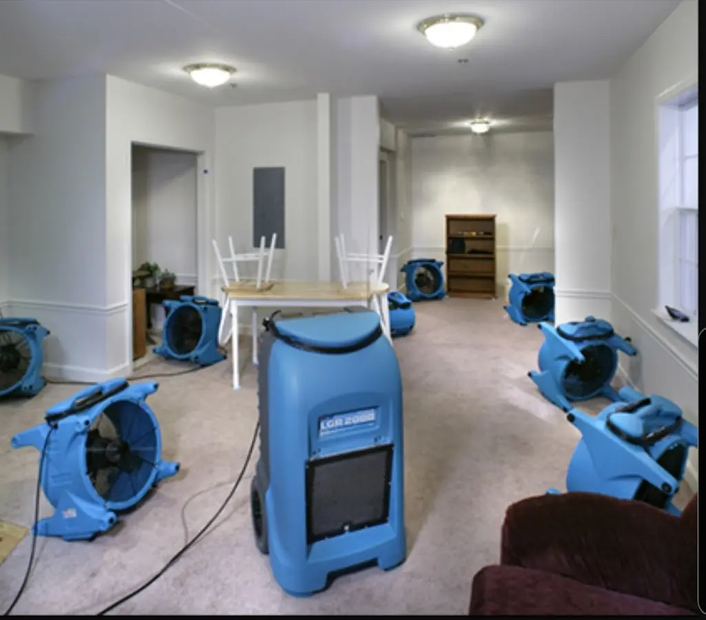 Air movers and dehumidifier setup for Water Extraction & Removal in Gladeview